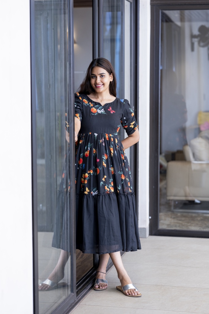 ORANGE BLOOM : Custom Mul Printed Frock