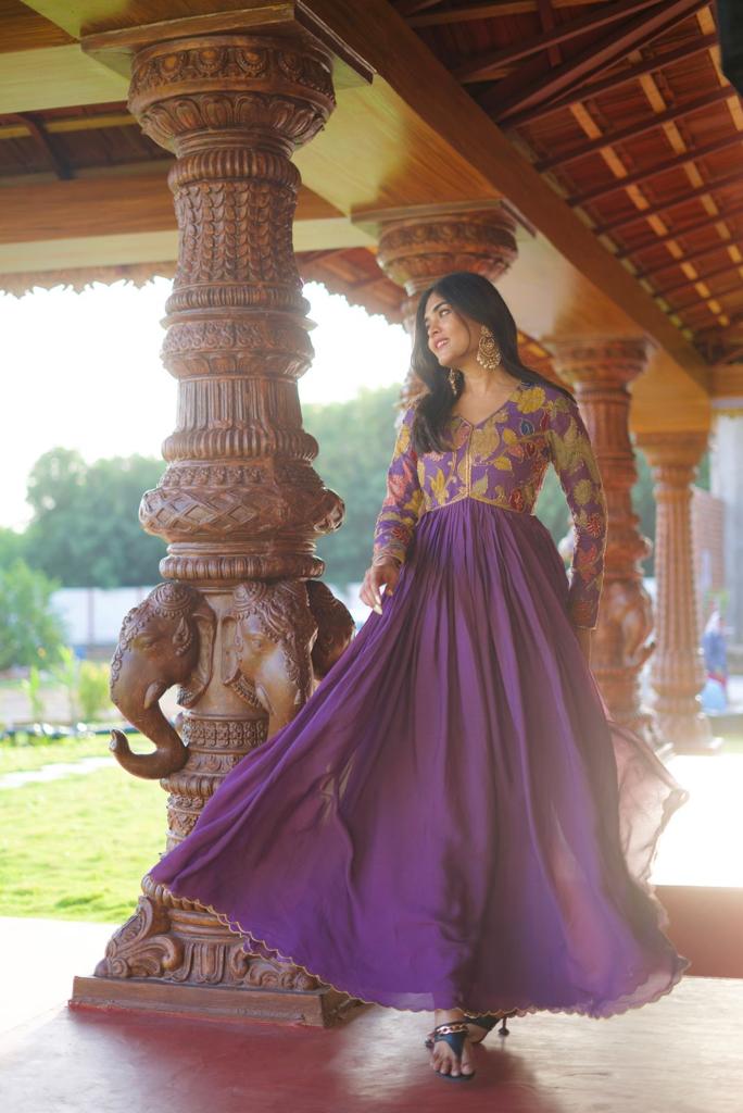Hand-Painted Kalamkari Crepe Dress with Beaded Embroidery - Front and Back Design