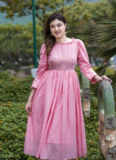 Mulmul Frock with floral embroidery