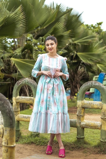 
Blue Floral Printed Mulmul frock