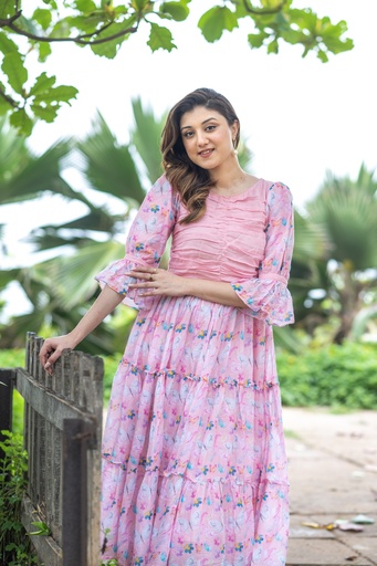 Elegant Pink Mulmul Floral Frock
