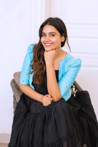Black Mul Chanderi Frock with Blue Overcoat