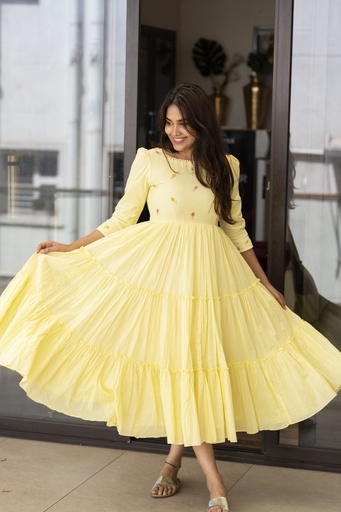 Lemon Yellow Mul Cotton Frock 