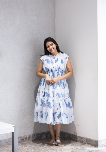 Summer Breeze Blue Paisley Printed Mul Frock