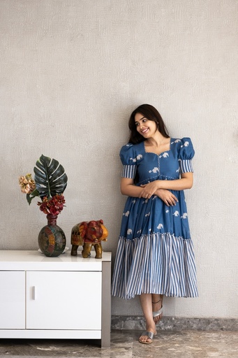Elephant Dreamscape: Custom Mul Printed Frock