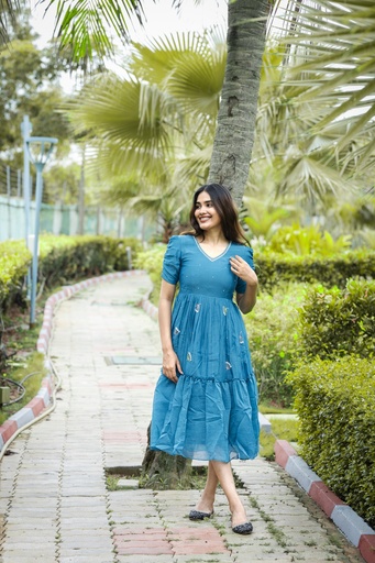  Blue Mul Chanderi Frock