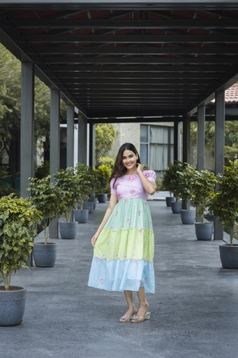 🌸🔲CHECKS & BLOOMS : Custom Mul Printed Frock 🔲🌸